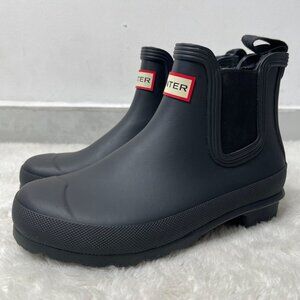 Hunter Women's Black Chelsea Rain Boots Slip On Round Toe Shoes Size 5